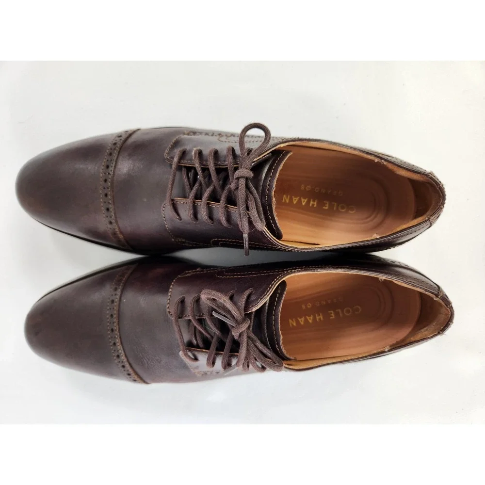 Cole Haan GRAND OS Brown Leather Oxfords Cap Toe Dress Shoes Lace Up Men's 9.5 M